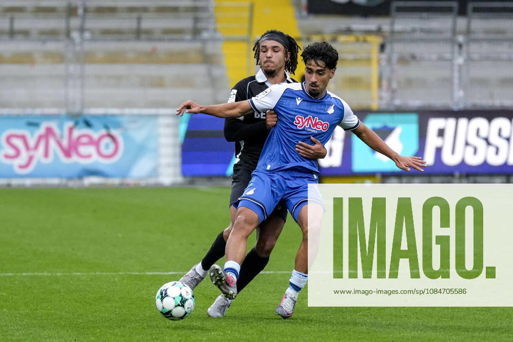From left: Joshua Eze (Verl), 6; Yasin Zor (TSG II), 10; tackle, game scene, duel, tackle, tackling, dynamics, action, 18 10 2026, Sinsheim, Germany, soccer, 3rd Division, TSG 1899 Hoffenheim II vs. SC Verl, DFB and DFL regulations prohibit any use of photographs as image sequences and or quasi-video