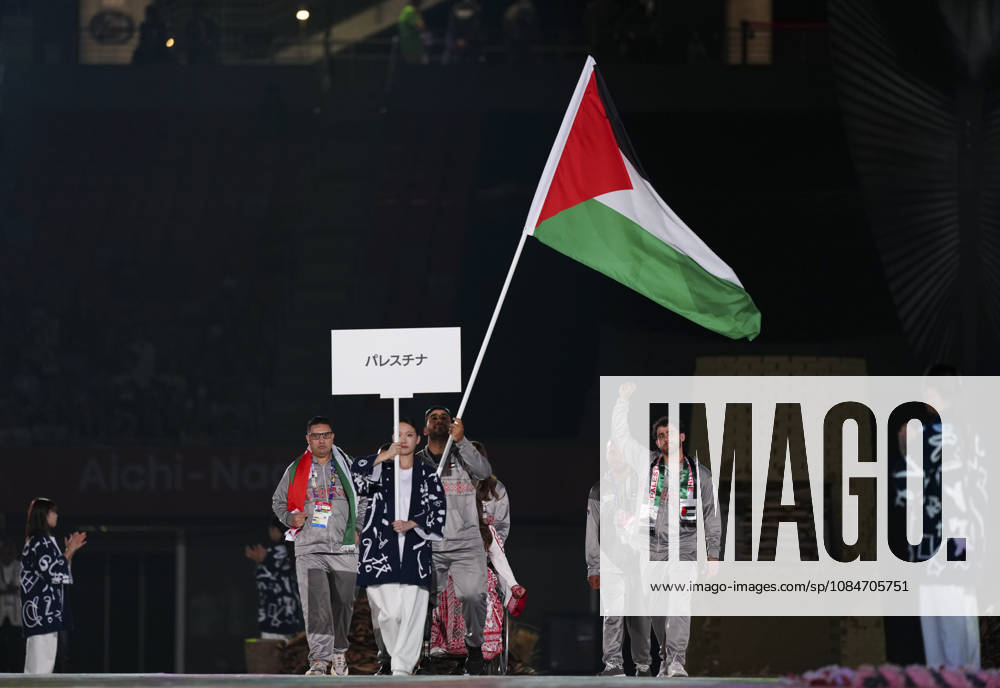(261018) -- NAGOYA, Oct. 18, 2026 -- The delegation of Palestine parades into the stadium during the opening ceremony of the Aichi-Nagoya Asian Para Games in Nagoya, Japan, Oct. 18, 2026. ) (SP)JAPAN-NAGOYA-ASIAN PARA GAMES-OPENING CEREMONY JiaxHaocheng