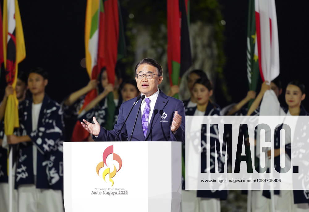 (261018) -- NAGOYA, Oct. 18, 2026 -- Ohmura Hideaki, President of the Aichi-Nagoya Asian Games and Asian Para Games Organizing Committee, speaks during the opening ceremony of the Aichi-Nagoya Asian Para Games in Nagoya, Japan, Oct. 18, 2026. ) (SP)JAPAN-NAGOYA-ASIAN PARA GAMES-OPENING CEREMONY JiaxHaocheng