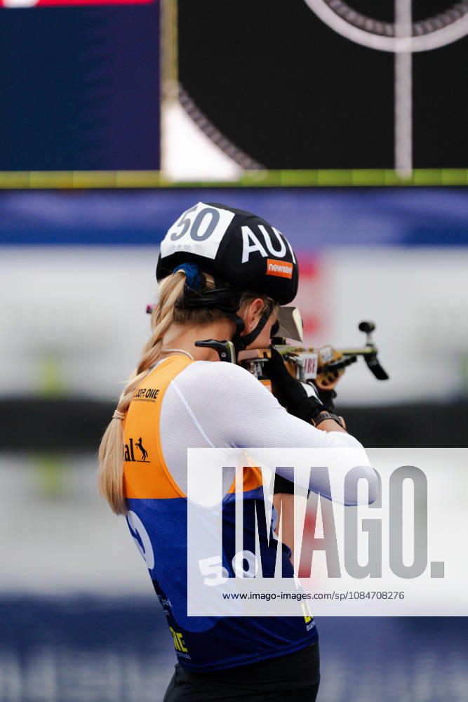 GER, Biathlon, Women, IBU Biathlon Loop One Festival 2026, 2026–2027 Season, Women’s Super Sprint Qualification Heat 1–4: Anna Gandler (AUT), standing at the shooting range during warm-ups at the Munich Olympic Park, Bavaria, Germany