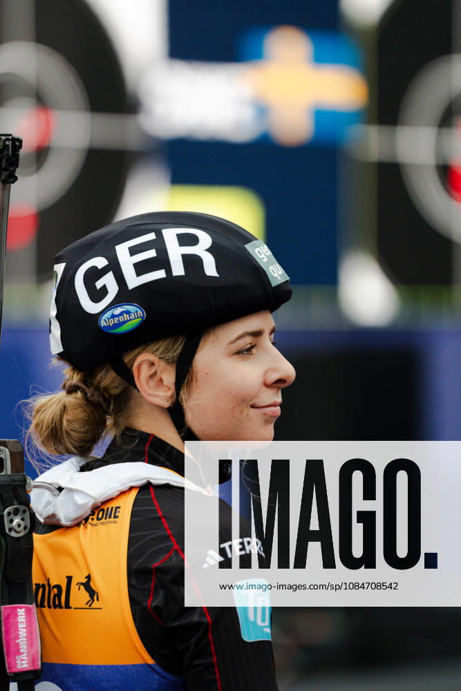 GER, Biathlon, Women, IBU Biathlon Loop One Festival 2026, 2026–2027 Season, Women’s Super Sprint Qualification Heat 1–4: Johanna Puff (DEU), No. 43, pictured warming up at the Olympic Park in Munich, Bavaria, Germany