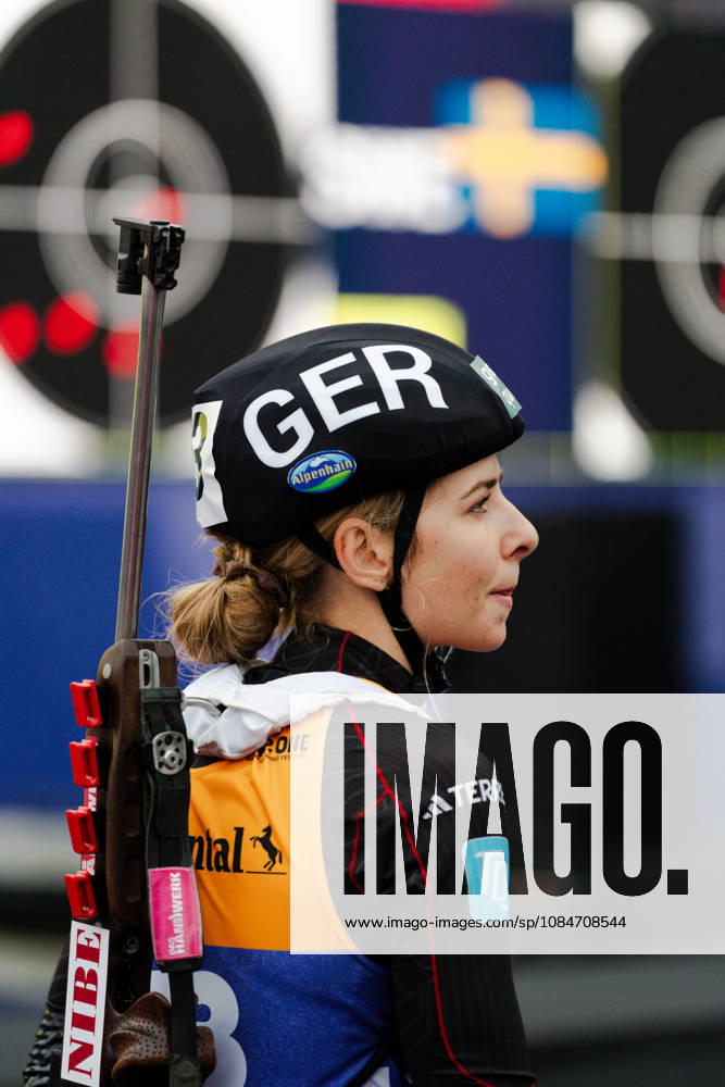 GER, Biathlon, Women, IBU Biathlon Loop One Festival 2026, 2026–2027 Season, Women’s Super Sprint Qualification Heat 1–4: Johanna Puff (DEU), No. 43, pictured warming up at the Olympic Park in Munich, Bavaria, Germany