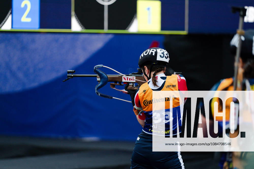 GER, Biathlon, Women, IBU Biathlon Loop One Festival 2026, 2026–2027 Season, Women’s Super Sprint Qualification Heat 1, 4 Marthe K. Johansen (NOR), 33, during the standing shooting warm-up at the Olympic Park in Munich, Bavaria, Germany