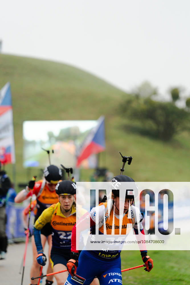 GER, Biathlon, Women, IBU Biathlon Loop One Festival 2026, 2026–2027 Season, Women’s Super Sprint Qualification, Heat 1: 4. Jessica Jislova (CZE), 25; Khrystyna Dmytrenko (UKR), 22, at the curve in Munich’s Olympiapark, Bavaria, Germany