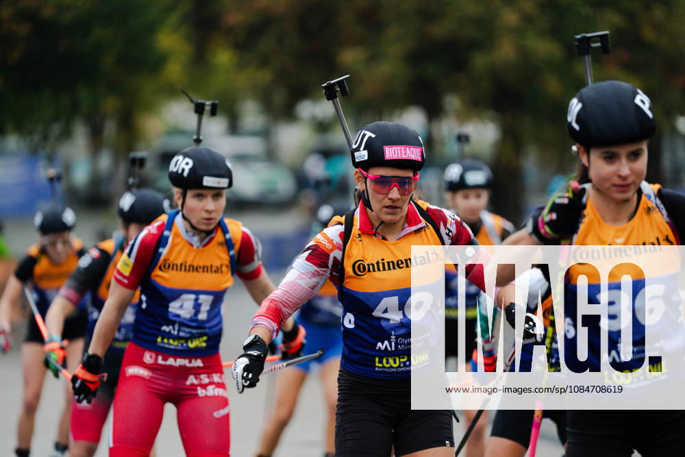 GER, Biathlon, Women, IBU Biathlon Loop One Festival 2026, 2026–2027 Season, Women’s Super Sprint Qualification Heat 1–4: Kamila Zuk POL, 36, Dunja Zdouc AUT, 40, Gro Randby NOR, 41 in the chasing group Munich Olympic Park Bavaria Germany