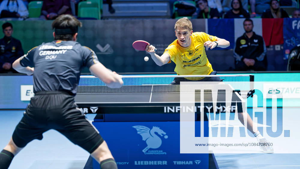 Anton Källberg of Sweden, playing for Borussia Düsseldorf, will face his club teammate Dang Qiu of Germany in the semifinals of the European Table Tennis Championships in Ljubljana, Slovenia. LJUBLJANA, SLOVENIA OCTOBER 18, 2026 Anton Källberg of Sweden, playing for Borussia Düsseldorf, faces his club teammate Dang Qiu of Germany in the semifinals of the European Table Tennis Championships in Ljubljana, Slovenia. Ljubljana, Stozice Arena, Slovenia