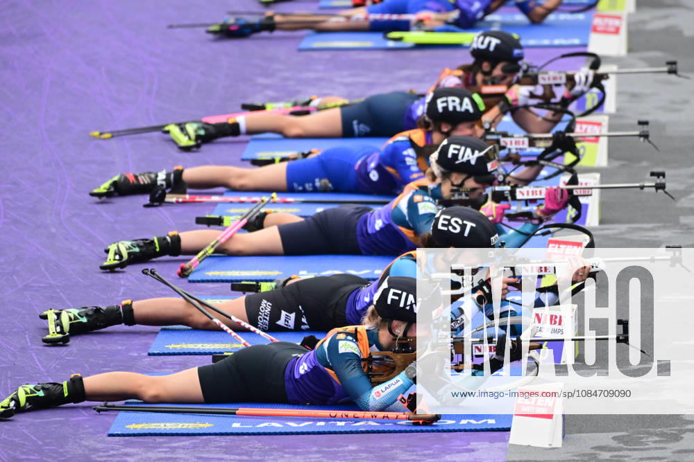 BIATHLON: Inka Hamalainen (FIN), Susan Kuelm (EST), and Venla Lehtonen (FIN) during the women’s and men’s Super Sprint qualifiers at the Loop One Biathlon Opening Festival in Munich’s Olympic Park on October 18, 2026, Germany, Bavaria, Munich, Hans-Jochen-Vogel-Platz, Olympic Park, Bavaria, Germany