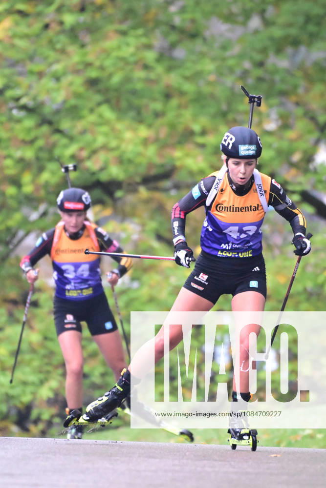 BIATHLON: Johanna GER (PUFF) ahead of Julia TANNHEIMER GER in the Women’s and Men’s Super Sprint Qualifier during the Loop One Biathlon Opening Festival at Olympic Park in Munich on October 18, 2026, Germany, Bavaria, Munich, Hans Jochen Vogel Square, Olympic Park, Bavaria, Germany