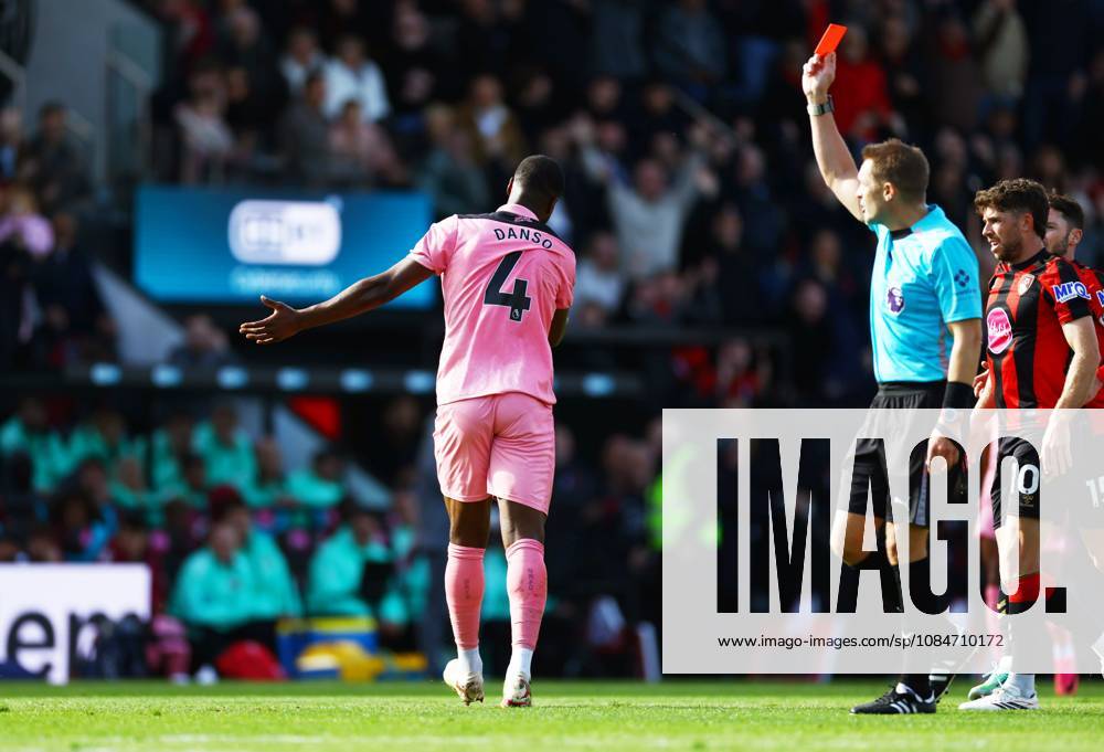 Referee Craig Pawson shows Kevin Danso of Sunderland a red card. Bournemouth v Sunderland, Premier League, Football, Vitality Stadium, Bournemouth, UK - 18 Oct 2026Bournemouth Vitality Stadium United Kingdom