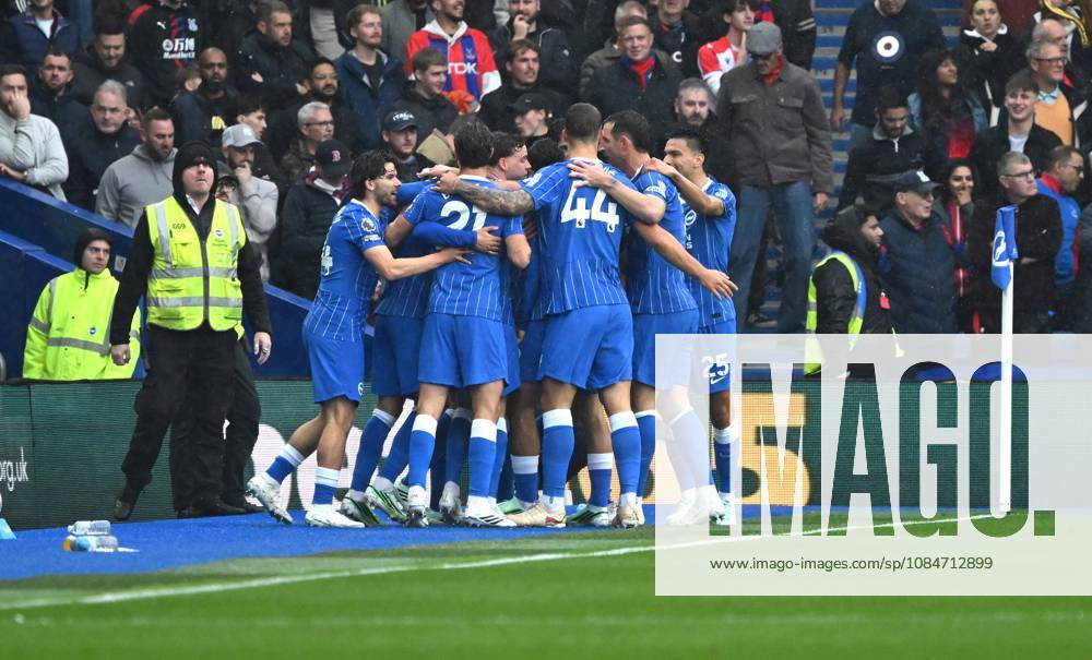 Brighton celebrates after an own goal by Jaydee Canvot of Crystal Palace gives them an opening goal during the Premier League match between Brighton and Hove Albion and Crystal Palace at the American Express Stadium, Brighton UK - Sunday 18th October 2026 Brighton v Crystal Palace Premier League Football, Amex Stadium, Sussex, UK - 18 Oct 2026Brighton Amex Stadium Sussex United Kingdom . No mer