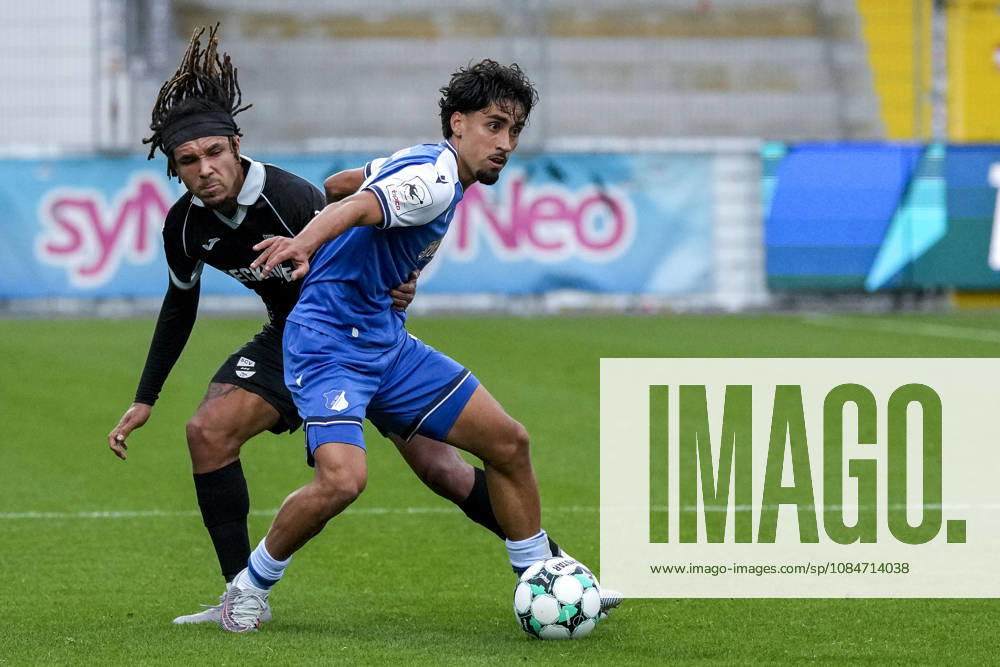 From left: Joshua Eze (Verl), 6; Yasin Zor (TSG II), 10; tackle, game scene, duel, tackle, tackling, dynamics, action, 18 10 2026, Sinsheim, Germany, soccer, 3rd Division, TSG 1899 Hoffenheim II vs. SC Verl, DFB and DFL regulations prohibit any use of photographs as image sequences and or quasi-video