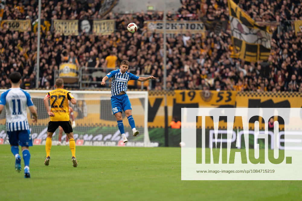 Pictured: Torben Müsel scores with a header, 26, 1 FC Magdeburg 18, October 10, 2026; SG Dynamo Dresden vs. 1 FC Magdeburg, Bundesliga Matchday 8, Soccer, Germany, Dresden, Rudolf Harbig Stadium