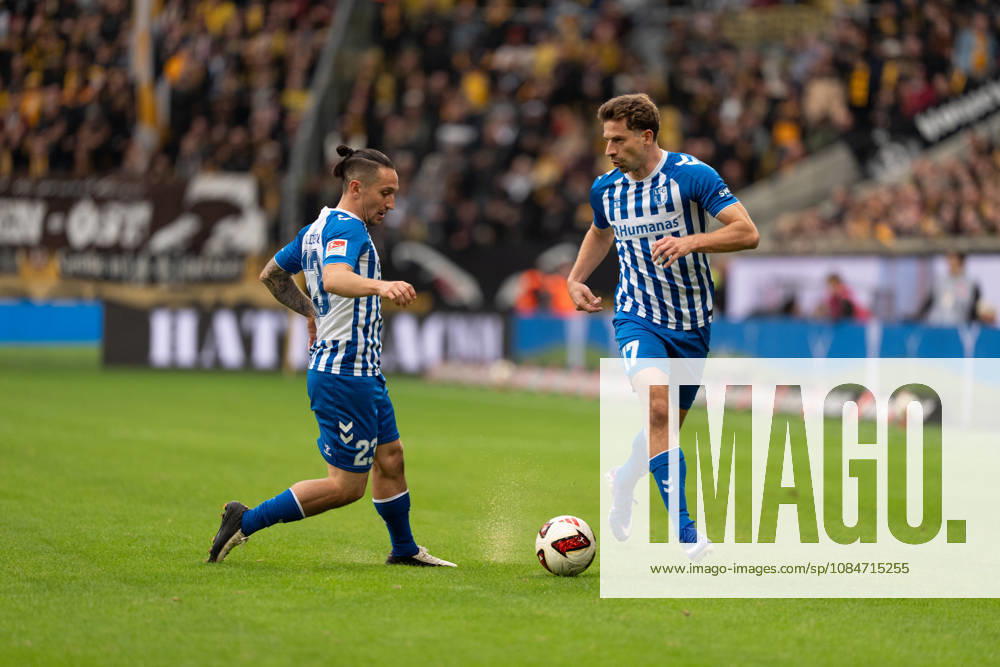 Pictured: Baris Atik, 23, 1 FC Magdeburg, and Alexander Nollenberger, 17, 1 FC Magdeburg, October 18, 2026, SG Dynamo Dresden vs. 1 FC Magdeburg, Bundesliga Matchday 8, Soccer, Germany, Dresden, Rudolf Harbig Stadium