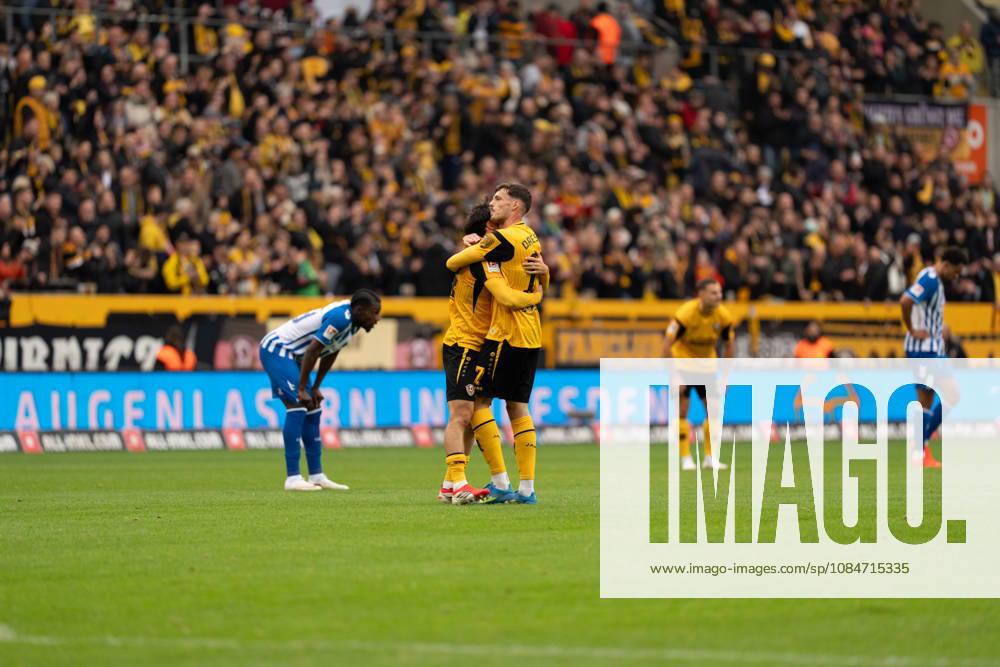 Pictured: Kennedy Okpala 7 of SG Dynamo Dresden celebrates after a victory over 1 FC Magdeburg on October 18, 2026; SG Dynamo Dresden vs. 1 FC Magdeburg, Bundesliga Matchday 8, soccer, Germany, Dresden, Rudolf Harbig Stadium
