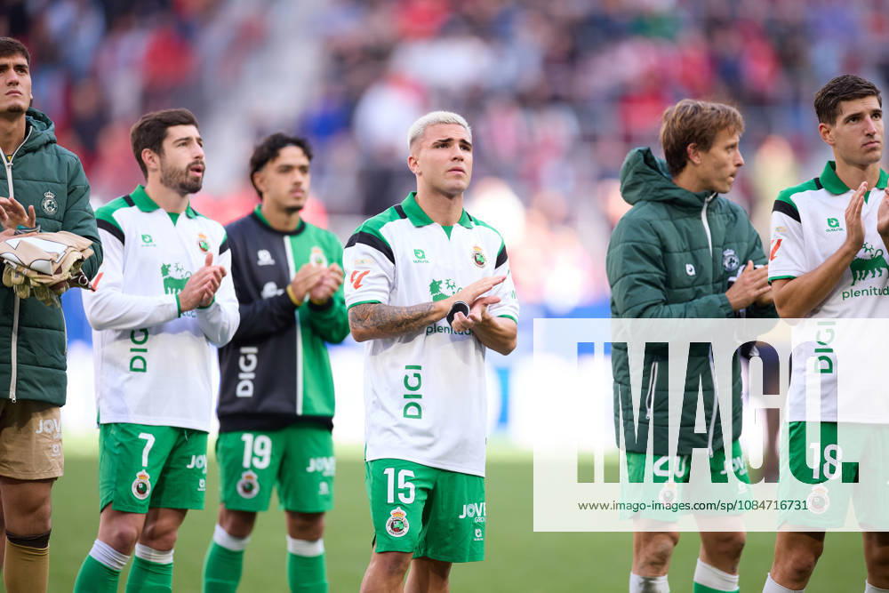Pablo Garcia of Real Racing Club de Santander reacts to the supporters during the LaLiga EA Sports match between CA Osasuna and Real Racing Club de Santander at El Sadar on October 18, 2026, in Pamplona, Spain. Pamplona SPAIN - ZUMAa181 20261018_zaa_a181_129
