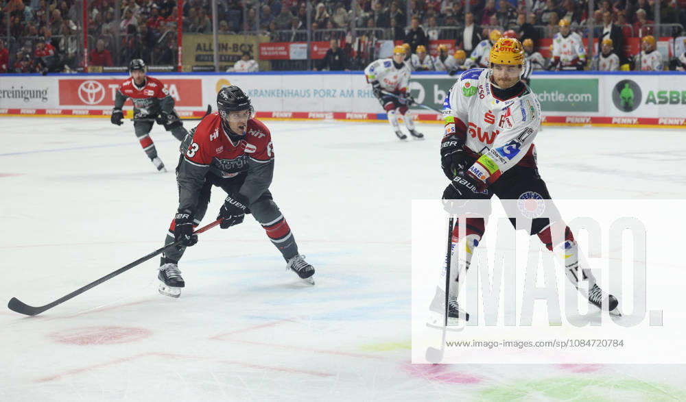 V l Patrick Russell, Cologne Sharks 63; Ludwig Bystroem, Bremerhaven Penguins 17 GER, Cologne Sharks vs. Bremerhaven Penguins, Ice Hockey, PENNY DEL, Matchday 10, 2026–2027 Season, October 18, 2026 GER, Cologne Sharks vs. Bremerhaven Penguins, Ice Hockey, PENNY DEL, Matchday 10, 2026–2027 Season, October 18, 2026 Cologne