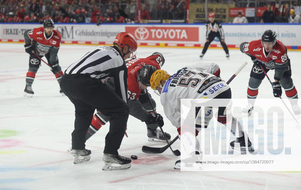At the Bulli Punkt: Patrick Russell (Cologne Sharks) 63, Alexander Friesen (Bremerhaven Penguins) 57 GER, Cologne Sharks vs. Bremerhaven Penguins, Ice Hockey, PENNY DEL, Matchday 10, 2026–2027 Season, October 18, 2026 GER, Cologne Sharks vs. Bremerhaven Penguins, Ice Hockey, PENNY DEL, Matchday 10, 2026–2027 Season, October 18, 2026 Cologne