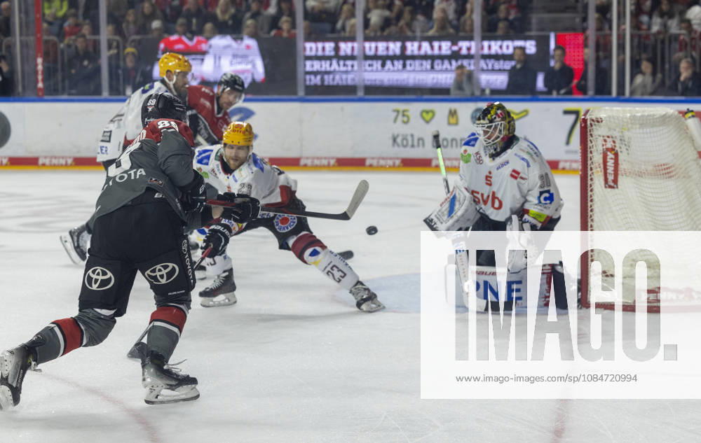 From left: Gregor MacLeod, Cologne Sharks 89; Max Goertz, Bremerhaven Penguins 23; Kristers Gudlevskis, Bremerhaven Penguins 30 (GER); Cologne Sharks vs. Bremerhaven Penguins, Ice Hockey, PENNY DEL, Matchday 10, 2026–2027 season, October 18, 2026 GER, Cologne Sharks vs. Bremerhaven Penguins, Ice Hockey, PENNY DEL, Matchday 10, 2026–2027 Season, October 18, 2026 Cologne
