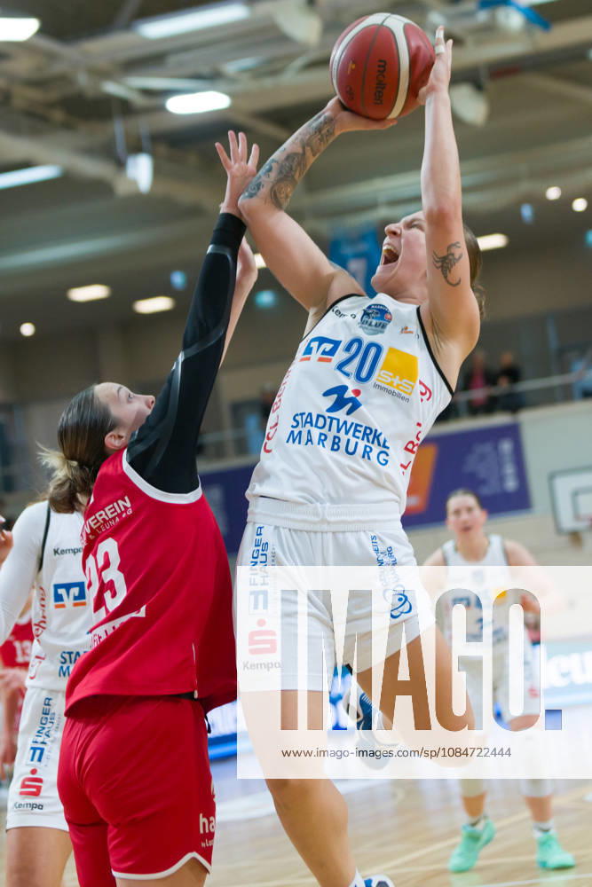 Jordan King (Lions), 23, Lea Debeljak (Marburg), 20, Halfit Lions vs. BC Marburg Blue Dolphins, Women s Basketball, 1st Bundesliga, DBBL, Matchday 3 of the 2026–27 season, October 18, 2026, SWH Arena, Saxony-Anhalt, Germany