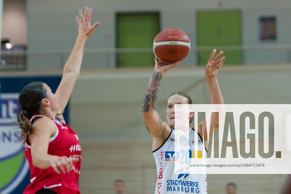 Alexia Allesch (Lions), 0; Lea Debeljak (Marburg), 20; Halfit Lions vs. BC Marburg Blue Dolphins, Women s Basketball, 1st Bundesliga, DBBL, Matchday 3 of the 2026–27 season, October 18, 2026, SWH Arena, Saxony-Anhalt, Germany