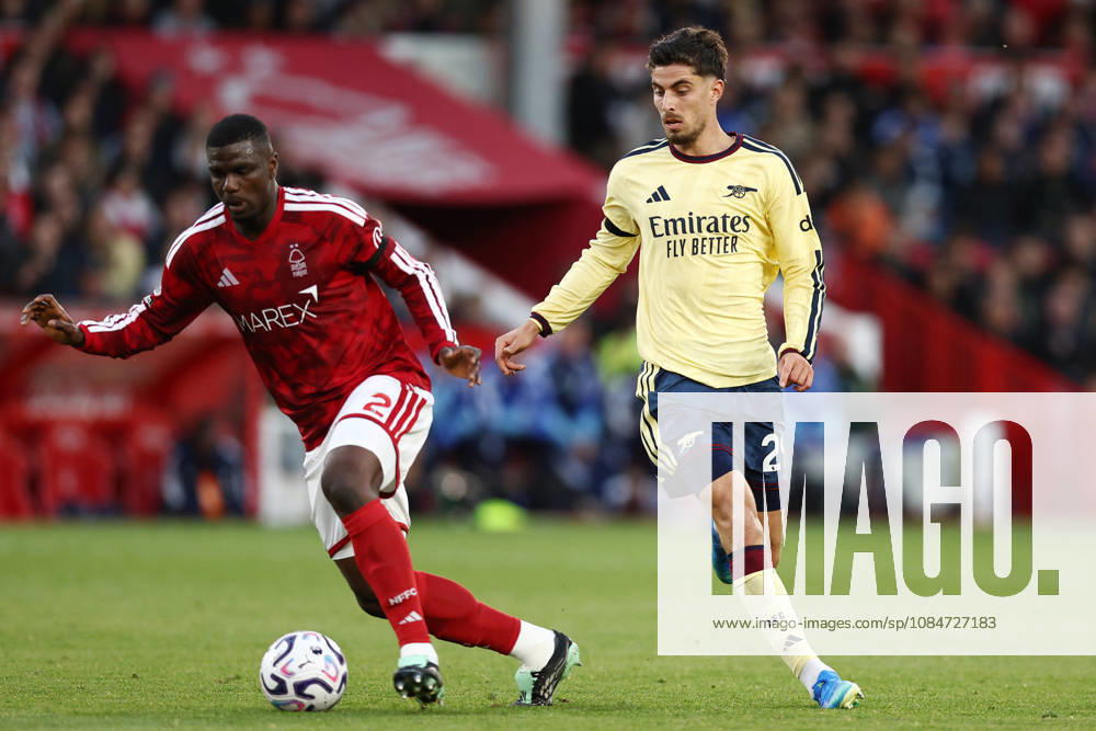 Nottingham, England, 18th October 2026. Ousmande Diomande of Nottingham Forest under pressure from Kai Havertz of Arsenal during the Nottingham Forest vs Arsenal Premier League match at the City Ground, Nottingham. Picture credit should read: Jake Youle Sportimage . SPI_032_JY_Forest_Arsenal SPI-5083-0032