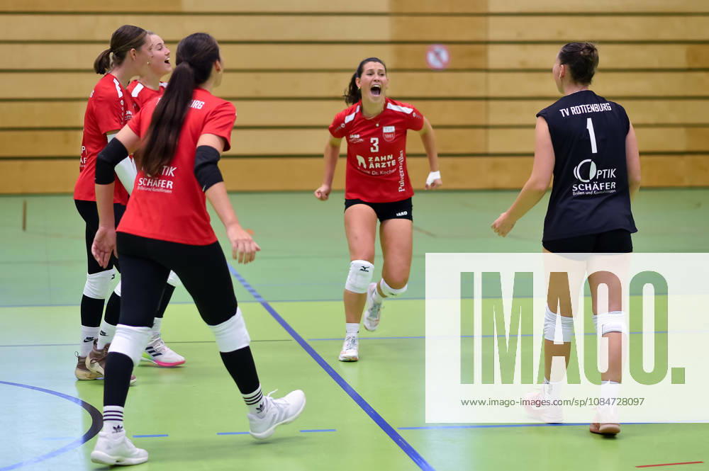Joy and celebration after scoring a point; in the center, Anna Hauser of TV Rottenburg, 03 TV Rottenburg Women vs. VfB Ulm, Volleyball, Women’s Regional League South, Matchday 3, Game 13, 2026–2027 Season, October 17, 2026, TV Rottenburg Women vs. VfB Ulm, Volleyball, Women’s Regional League South, Matchday 3, Game 13, 2026–2027 Season, October 17, 2026, Rottenburg