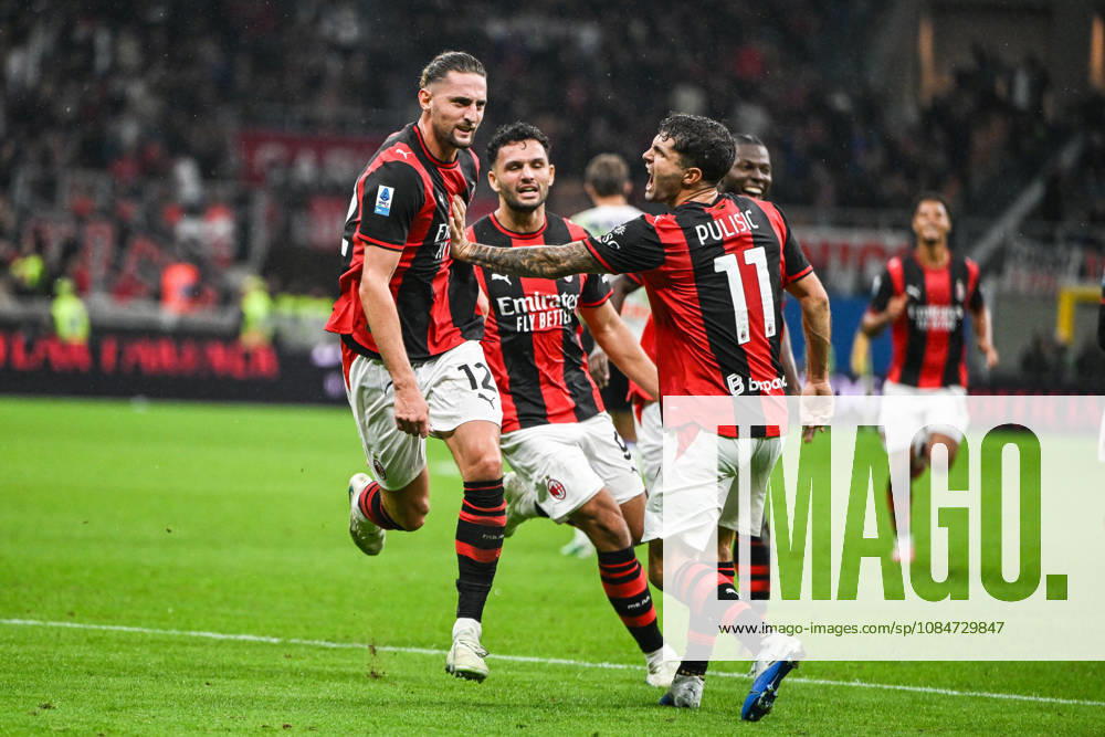 IPA89866736 - Adrien Rabiot of AC Milan celebrating after scoring a goal during the Italian Serie A soccer match between AC Milan and Atalanta BC on October 18, 2026, at the Giuseppe Meazza San Siro Stadium in Milan, Italy. Credit: Tiziano Ballabio