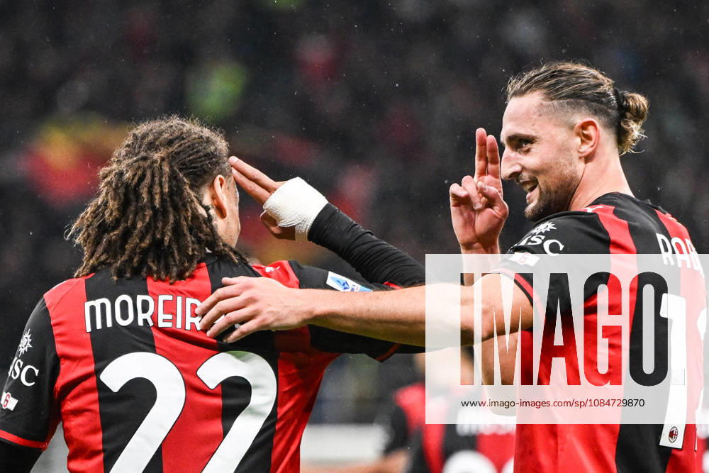 IPA89866837 - Adrien Rabiot of AC Milan celebrating after scoring a goal during the Italian Serie A soccer match between AC Milan and Atalanta BC on October 18, 2026, at the Giuseppe Meazza San Siro Stadium in Milan, Italy. Credit: Tiziano Ballabio