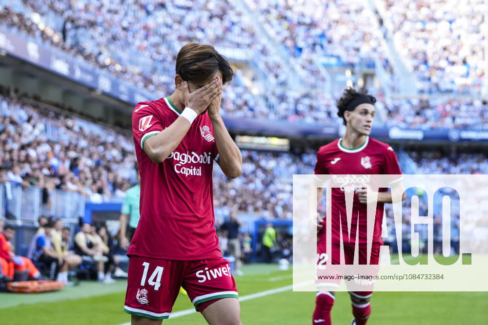 Takefusa Kubo of Real Sociedad celebrates a goal during the Spanish league, LaLiga EA Sports, football match played between Malaga CF and Real Sociedad at La Rosaleda stadium on October 18, 2026, in Malaga, Spain. Malaga Spain - ZUMAa181 20261018_zaa_a181_168
