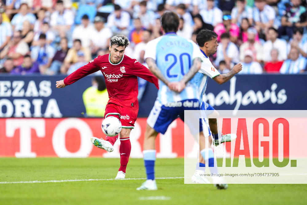 Ander Barrenetxea of Real Sociedad in action during the Spanish league, LaLiga EA Sports, football match played between Malaga CF and Real Sociedad at La Rosaleda stadium on October 18, 2026, in Malaga, Spain. Malaga CF V Real Sociedad - LaLiga EA Sports - ZUMAa181 20261018_zaa_a181_223