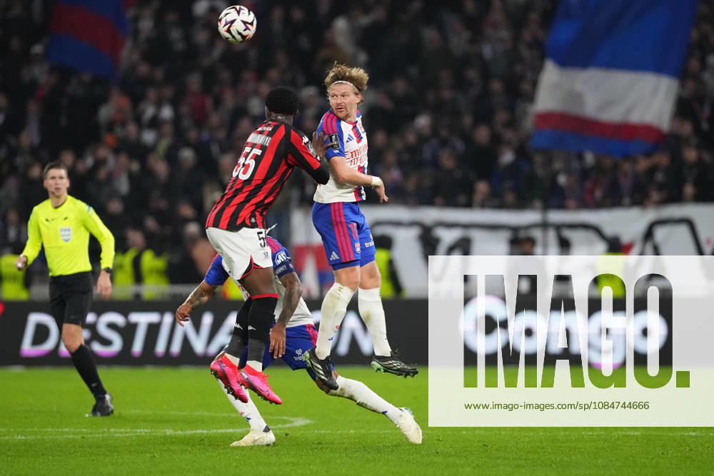 Olympique Lyonnais v OGC Nice - Ligue 1 McDonald s 2026 2027 Youssouf NDAYISHIMIYE of OGC Nice and Pavel SULC of Olympique Lyonnais during Ligue 1 McDonald s match between Lyon and Nice at Groupama Stadium on October 18, 2026 in Lyon, France. Lyon France