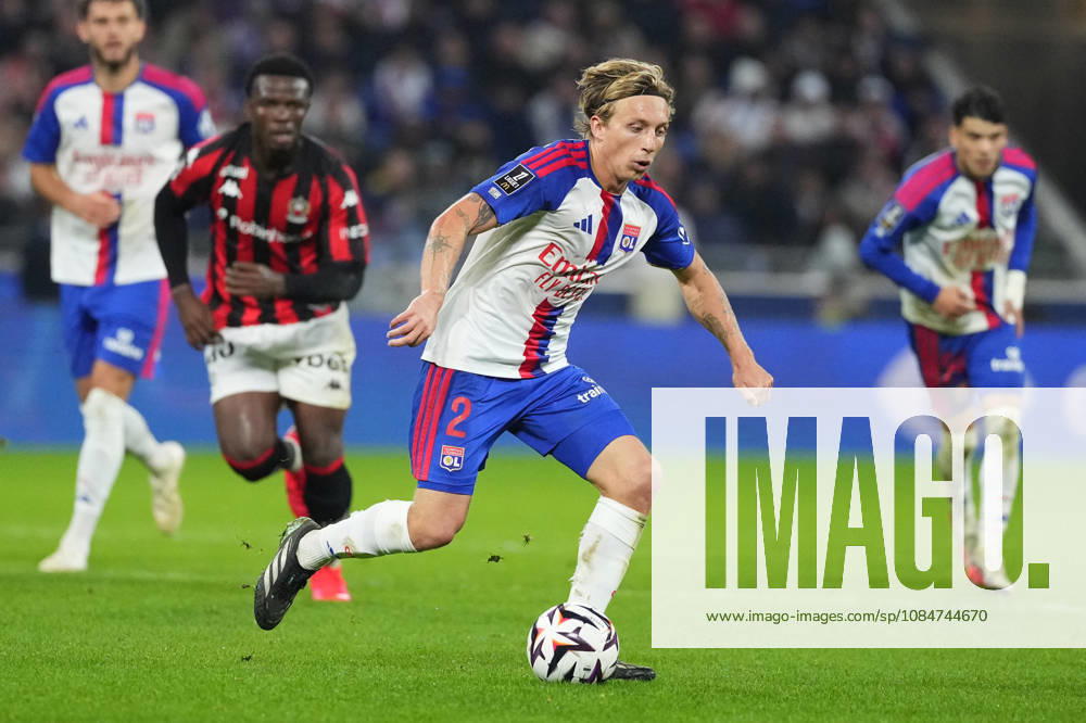 Olympique Lyonnais v OGC Nice - Ligue 1 McDonald s 2026 2027 Youssouf NDAYISHIMIYE of OGC Nice and Mads BIDSTRUP of Olympique Lyonnais during Ligue 1 McDonald s match between Lyon and Nice at Groupama Stadium on October 18, 2026 in Lyon, France. Lyon France
