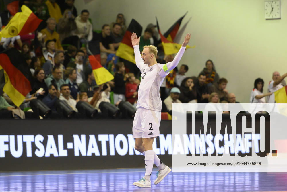 Christopher Wittig (GER) celebrates after scoring his goal in the 2-2 Futsal World Cup qualifying match between Germany and Lithuania (4-2), on October 18, 2026, at the Westenergie Sporthalle in Mülheim an der Ruhr, Germany