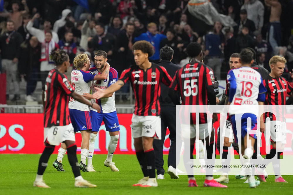 Olympique Lyonnais v OGC Nice - Ligue 1 McDonald s 2026 2027 Mads BIDSTRUP of Lyon and Tanner TESSMANN of Olympique Lyonnais celebrates the victory during Ligue 1 McDonald s match between Lyon and Nice at Groupama Stadium on October 18, 2026 in Lyon, France. Lyon France