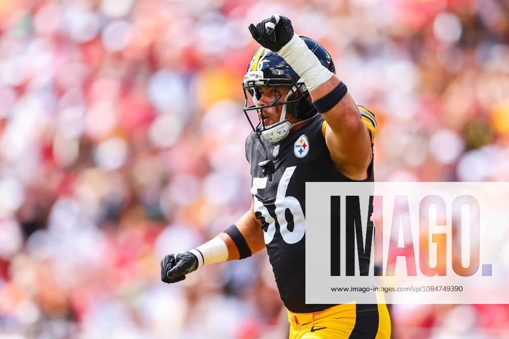 Pittsburgh Steelers linebacker ALEX HIGHSMITH (56) celebrates during an NFL, American Football Herren, USA football game between the Pittsburgh Steelers and the Tampa Bay Buccaneers on Sunday, October 18, 2026, at Raymond James Stadium in Tampa, Florida. NFL 2026: Pittsburgh Steelers 26:19 Tampa Bay Buccaneers - ZUMAs335 20261018_znp_s335_011