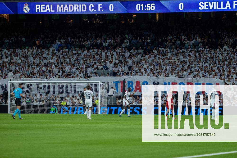 A banner with the slogan ItÃ¢â‚¬â ¢s not football, itÃ¢â‚¬â ¢s Tebas and Negreira is visible in the background during the La Liga EA SPORTS 2026-2027 match between Real Madrid and Sevilla..Final score: Real Madrid CF 4-1 Sevilla FC. Madrid Spain - ZUMAs197 20261018_aaa_s197_282