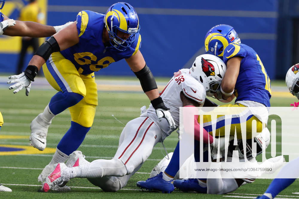 INGLEWOOD, CA - OCTOBER 18: Arizona Cardinals linebacker Mack Wilson Sr. (1) tackles Los Angeles Rams wide receiver Puka Nacua (12) during the NFL, American Football Herren, USA game between the Arizona Cardinals and the Los Angeles Rams on October 18, 2026, at SoFi Stadium in Inglewood, CA. (Photo by Jevone Moore Icon Sportswire) NFL: OCT 18 Cardinals at Rams Icon2610182905
