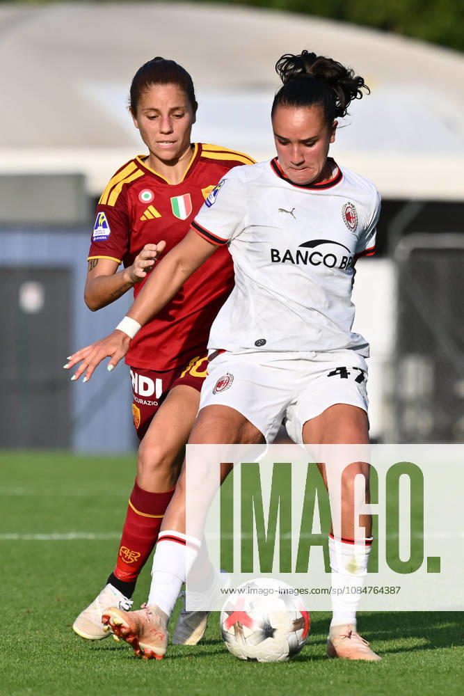 AS Roma v AC Milan - Serie A Women Nerea Nevado of A.C. Milan Femminile and Manuela Giugliano of A.S. Roma Femminile are in action during the Serie A Women Athora match day 3 between A.S. Roma and A.C. Milan Femminile at the Tre Fontane Stadium in Rome, Italy, on October 18, 2026. Rome Italy Italy