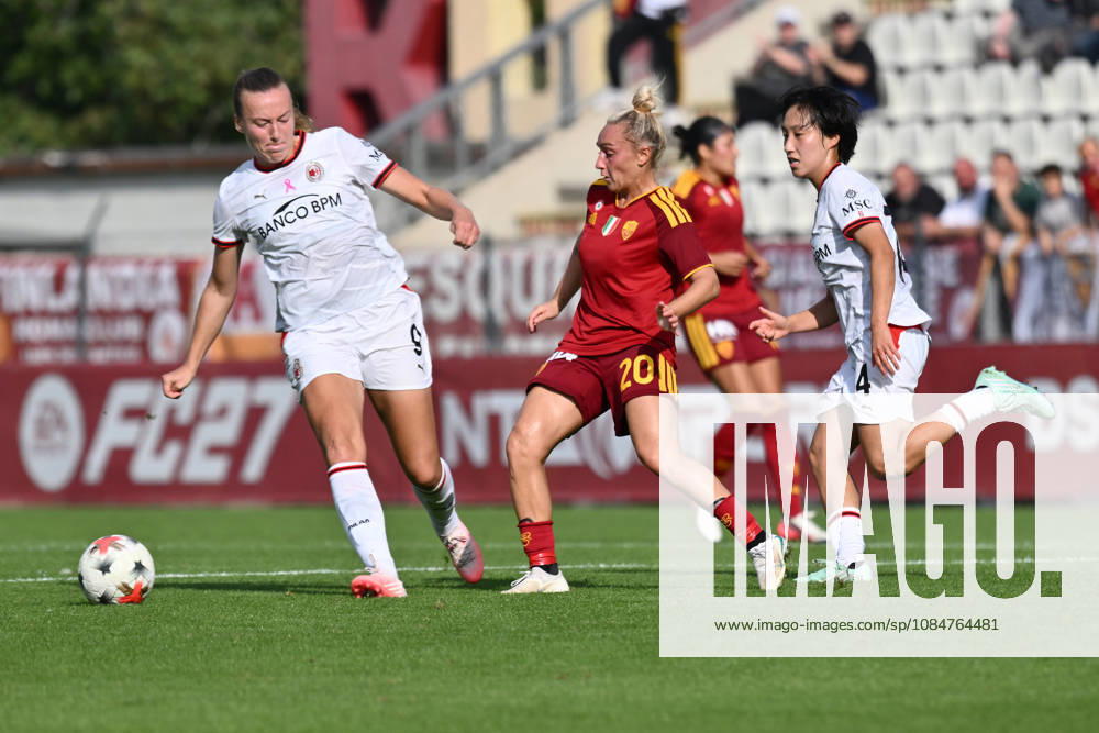 AS Roma v AC Milan - Serie A Women Sara Kanutte Fornes of A.C. Milan Femminile, Giada Greggi of A.S. Roma Femminile and Soo-Jeong Park of A.C. Milan Femminile are in action during the Serie A Women Athora, match day 3, between A.S. Roma and A.C. Milan Femminile, at the Tre Fontane Stadium in Rome, Italy, on October 18, 2026. Rome Italy Italy