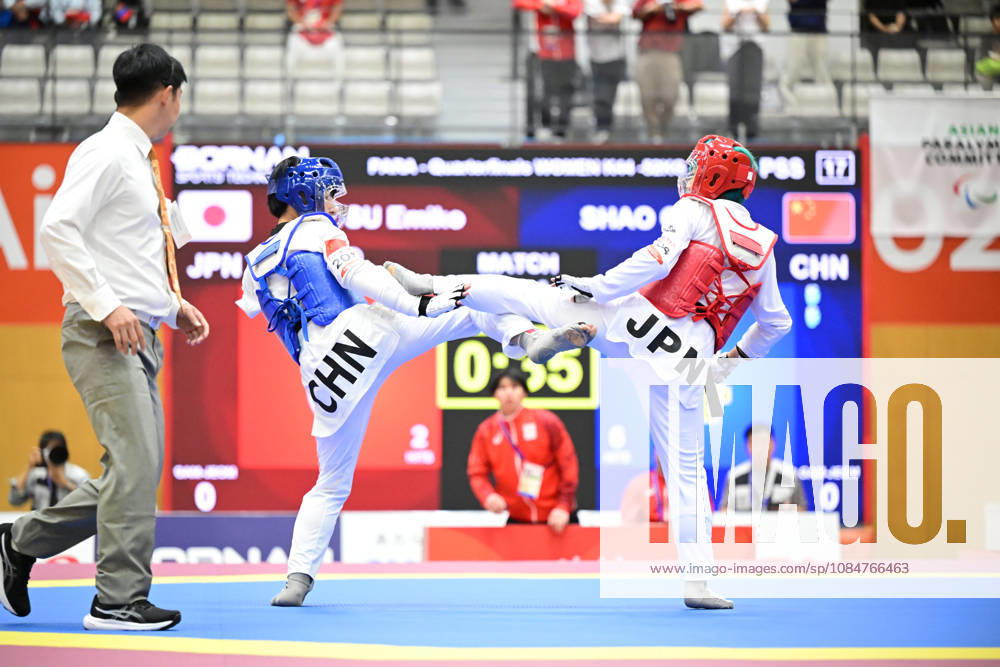 (L-R) SHAO Qian (CHN), Emiko Otsu (JPN), OCTOBER 19, 2026 - Para Taekwondo : Womens K44 -52kg Quarter-Final during the Asian Para Games Aichi-Nagoya 2026 at Nagoya City Mizuho Park Gymnasium in Aichi, Japan. Noxthirdxpartyxsales aflo_357271118 KikuchixKyox