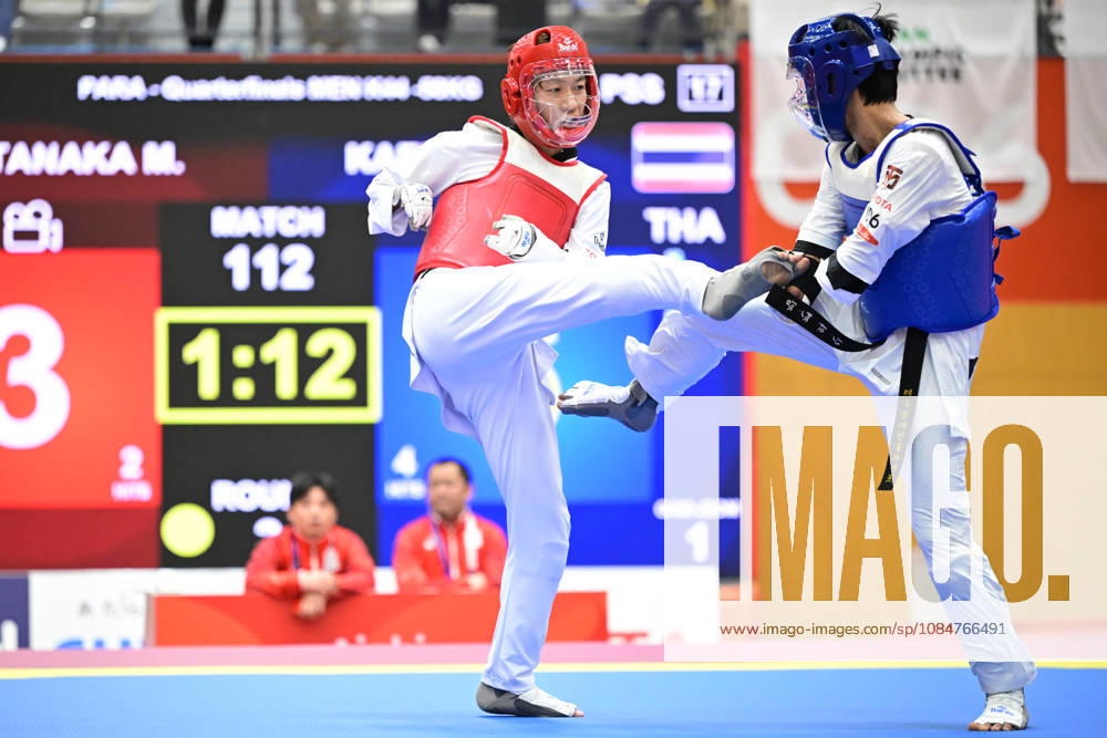 (L-R) Mitsuya Tanaka (JPN), KAENKHAM Thanwa (THA), OCTOBER 19, 2026 - Para Taekwondo : Mens K44 -58kg Quarter-Final during the Asian Para Games Aichi-Nagoya 2026 at Nagoya City Mizuho Park Gymnasium in Aichi, Japan. Noxthirdxpartyxsales aflo_357271143 KikuchixKyox