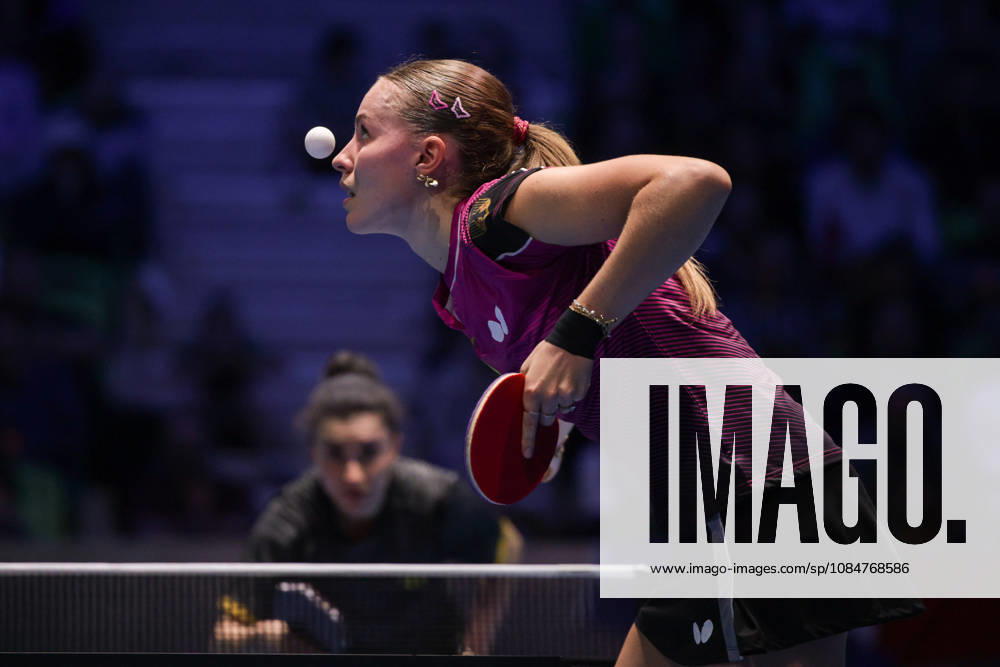 (261019) -- LJUBLJANA, Oct. 19, 2026 -- Annett Kaufmann of Germany serves during the women s singles final of the European Table tennis, Tischtennis Championships against Elizabet Abraamian of Russia at Stozice Sports Hall in Ljubljana, Slovenia, Oct. 18, 2026. (Photo by Xinhua) (SP)SLOVENIA-LJUBLJANA-TABLE TENNIS-EUROPEAN CHAMPIONSHIPS-WOMEN S SINGLES FINAL ZeljkoxStevanic