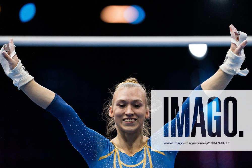 Alva Eriksson of Sweden competes in the women’s uneven bars qualifying round on day three of the 2026 Artistic Gymnastics World Championships on October 19, 2026 in Rotterdam. Photo by Joel Marklund, BILDBYRÅN, code JM JM0860 bbeng artistic gymnastics artistic gymnastics gymnastics world championships women s artistic gymnastics artistic gymnastics gymnastics world championships women s Sweden celebration Sweden