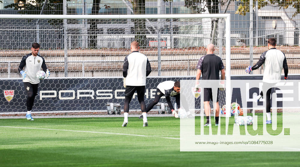 Stuttgart, Soccer, UEFA Champions League, 2026–2027 Season, VfB Stuttgart Practice, from left: Dennis Seimen, Marius Funk, Fabian Bredlow, Steffen Krebs, Stefan Drljaca