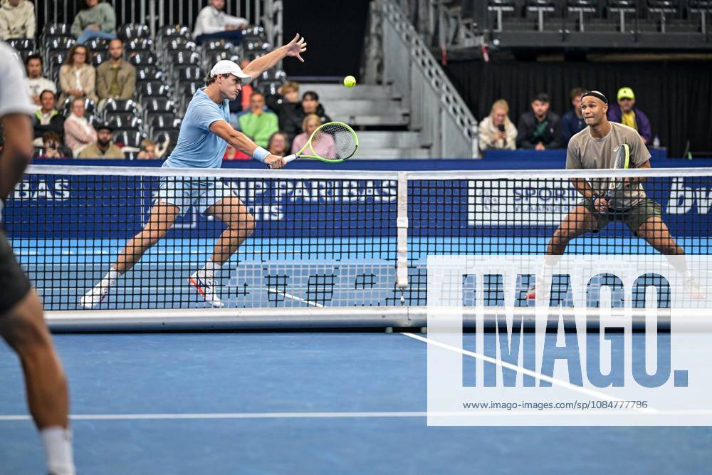 Bart Stevens of The Nederlands, Sadio Doumbia of France pictured in action during the European Open ATP, Tennis Herren tennis tournament in Brussels, on 19 October. This year s edition of the tournament is taking place from 17 to 25 October DAVIDxPINTENS x190303581x