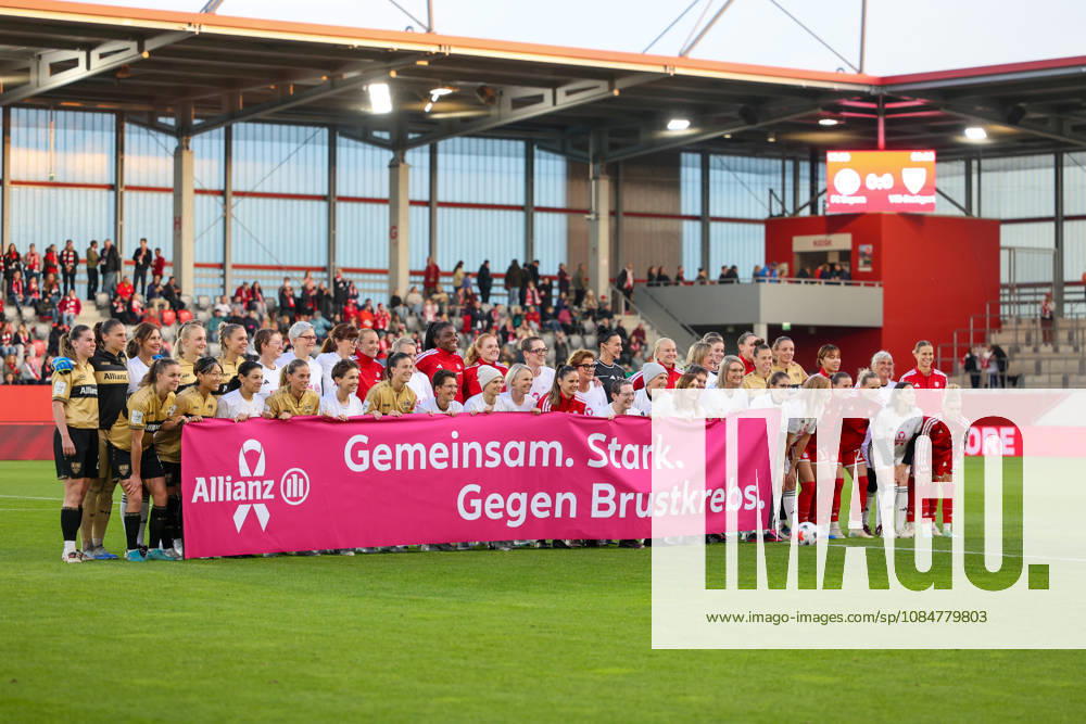 Group photo of the players from FC Bayern Munich and VfB Stuttgart with the Allianz Pinktober breast cancer banner, themed match day, GER, FC Bayern Munich vs. VfB Stuttgart, soccer, Google Pixel Women s Bundesliga, Matchday 7, 2026–2027 season, October 19, 2026, DFL and DFB regulations prohibit any use of photographs as image sequences and or quasi-video, GER, FC Bayern Munich vs. VfB Stuttgart, soccer, Google Pixel Women’s Bundesliga, Matchday 7, 2026–2027 season, October 19, 2026, Munich