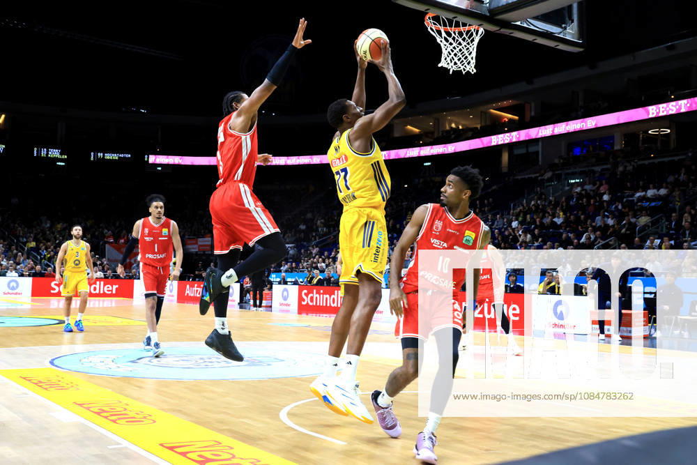 Germany, GER, DEU, Basketball, BBL Cup, Day 1, 2026–2027 Season, Berlin, ALBA Berlin vs. Bamberg, Sima Fatty Yankuba (ALBA Berlin) 77, Jordan Wright (Bamberg) 3, Mylik Wilson (Bamberg) 10, nordphoto GmbH, Engler, Berlin, Uber Arena, Berlin, Germany
