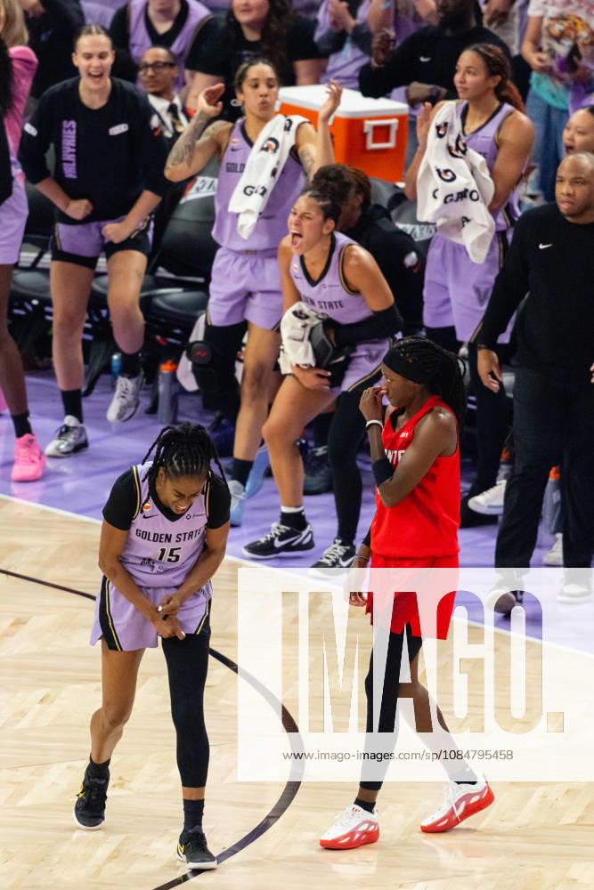 SAN FRANCISCO, CA - OCTOBER 19: Tiffany Hayes 15 of the Golden State Valkyries reacts to a Atlanta Dream turnover during Game Two of the WNBA, Basketball Damen, USA Finals on October 19, 2026 at Chase Center in San Francisco, CA. (Photo by Matthew Huang Icon Sportswire) WNBA: OCT 19 Finals Atlanta Dream at Golden State Valkyries Icon261019012