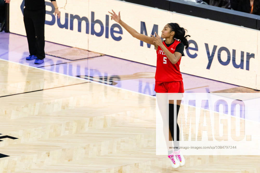 SAN FRANCISCO, CA - OCTOBER 19: Angel Reese 5 of the Atlanta Dream celebrates a three during Game Two of the WNBA, Basketball Damen, USA Finals against the Golden State Valkyries on October 19, 2026 at Chase Center in San Francisco, CA. (Photo by Matthew Huang Icon Sportswire) WNBA: OCT 19 Finals Atlanta Dream at Golden State Valkyries Icon261019035