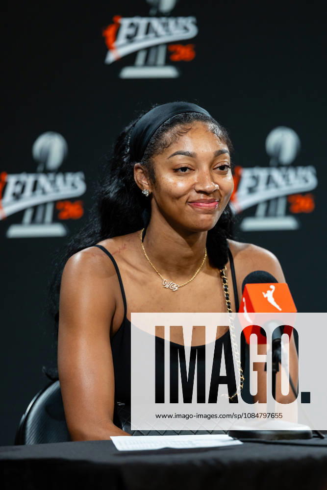 SAN FRANCISCO, CA - OCTOBER 19: Angel Reese 5 of the Atlanta Dream speaks with the media after a win in Game Two of the WNBA, Basketball Damen, USA Finals against the Golden State Valkyries on October 19, 2026 at Chase Center in San Francisco, CA. (Photo by Matthew Huang Icon Sportswire) WNBA: OCT 19 Finals Atlanta Dream at Golden State Valkyries Icon261019042